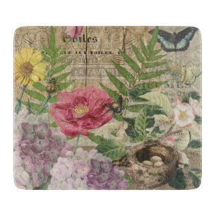 Vogelnest Floralgarten-Blumen-Schmetterling-Kunst Schneidebrett
