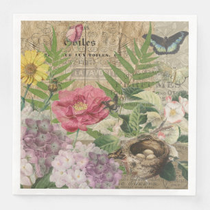 Vogelnest Floralgarten-Blumen-Schmetterling-Kunst Serviette