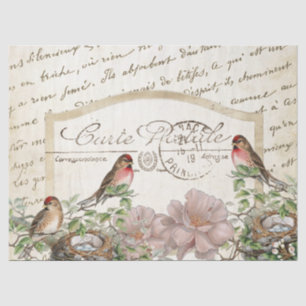 Vogelnest Gold Blumen Carte Postale Französische S Seidenpapier