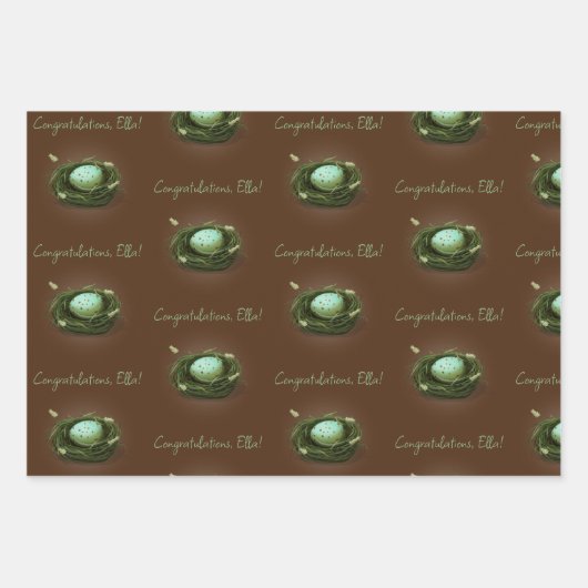 Vogelnest mit blau geflecktem Ei 3 Benutzerdefinie Geschenkpapier Set (Vorderseite)