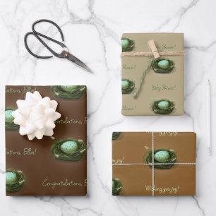 Vogelnest mit blau geflecktem Ei 3 Benutzerdefinie Geschenkpapier Set