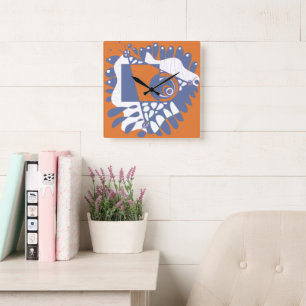 Vogelnest - Orange Periwinkle Quadratische Wanduhr