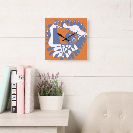 Vogelnest - Orange Periwinkle Quadratische Wanduhr (Lesesaal)