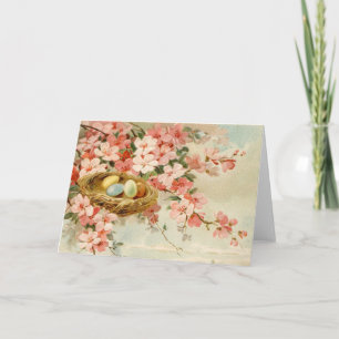 Vogelnest Rosa Blumen Zweig Vintage Frühling Oster Karte