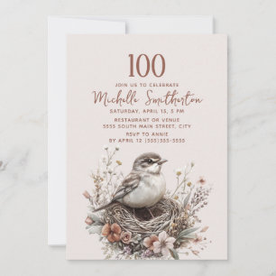 Vogelnest Terrakotta Rosa 100. Geburtstag Einladung