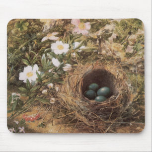 Vogelnest und Hundsrosen von John William Hill Mousepad