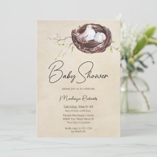 Vogelnest und verblasste Eier Einladung (Stehend Vorderseite)