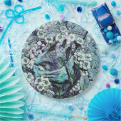 VOGELNEST UNTER FRÜHBLUMEN, weiß, blau Aquamarin Pappteller (Party)