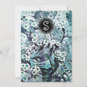 VOGELNEST, WEIßE BLAUE FRÜHLINGSBLUMEN MONOGRAMM ANKÜNDIGUNG