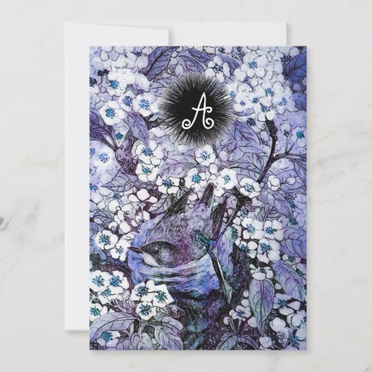 VOGELNEST, WEISSER BLAUER FRÜHBLUMEN MONOGRAMM ANKÜNDIGUNG (Vorderseite)