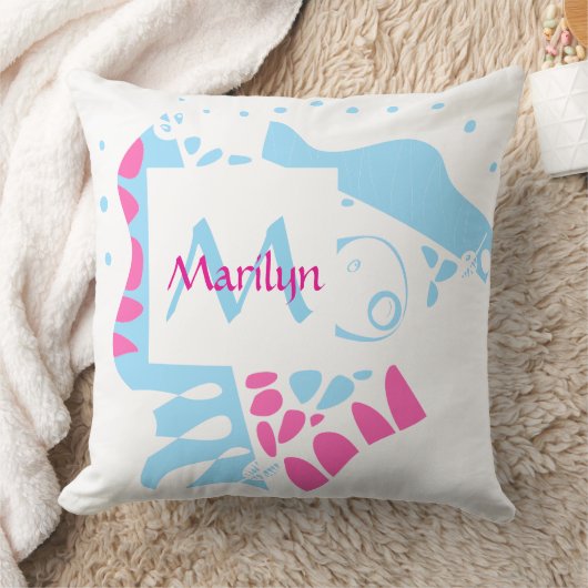 Vogelnest - Weißer Blauer Rosa Name Kissen (Decke)