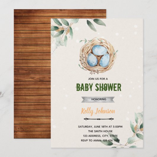 Vogelnistendusche Einladung (Vorne/Hinten)