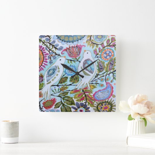 Vogelpapier I Quadratische Wanduhr (Zuhause)