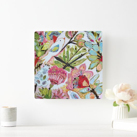 Vogelpapier II Quadratische Wanduhr (Zuhause)