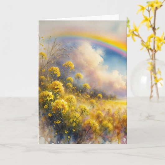 Vogelparcours Wasserfarbenbogen über Wildblume Wie Karte (Gelbe Blume)