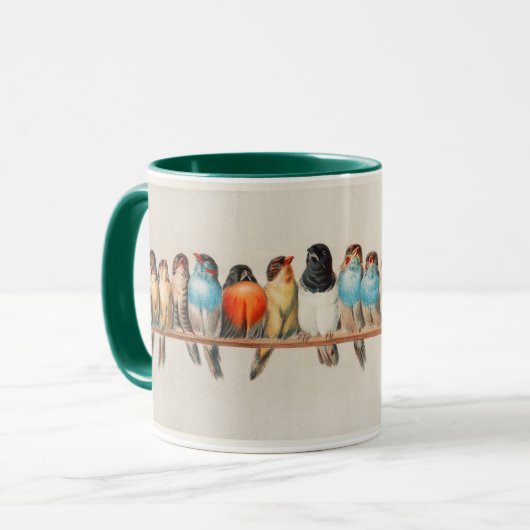 Vogelperch mit grüner Trimmschale Kaffee Tasse (Vorderseite Links)