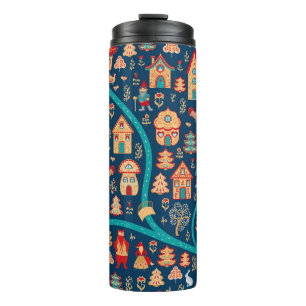 Vogelperspektive. Häuser, Wald, Zwerge, Bären, F Thermosbecher