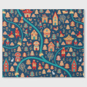 Vogelperspektive. Häuser, Wald, Zwerge, Bären, Füc Geschenkpapier (Flach)