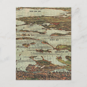 Vogelperspektive-Karte vom Boston Harbor Postkarte