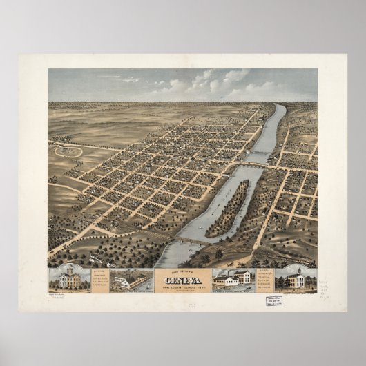 Vogelperspektive von Genf, Illinois (1869) Poster (Vorne)