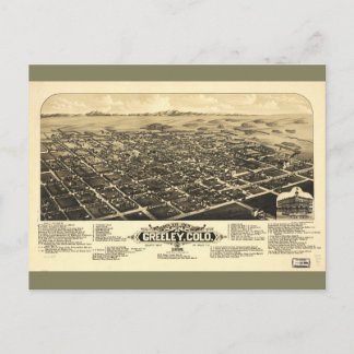 Vogelperspektive von Greeley Colorado (1882) Postkarte