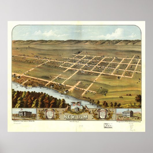 Vogelperspektive von New Ulm, Minnesota (1870) Poster (Vorne)