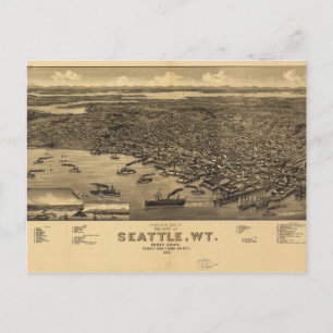 Vogelperspektive von Seattle, Washington (1884) Postkarte