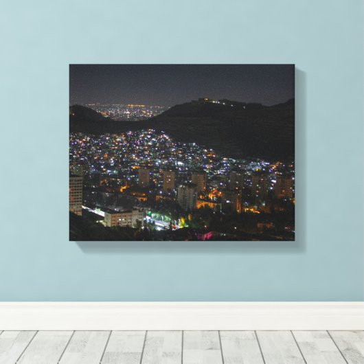 Vogelperspektivfotografie von Stadtlichtern Leinwanddruck (Insitu (Holzboden))