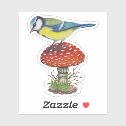 Vogelpilz Herbstwald Illustration Botanisch Aufkleber (Blatt)