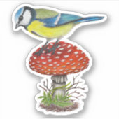 Vogelpilz Herbstwald Illustration Botanisch Aufkleber (Vorderseite)