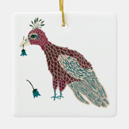 Vogelrot mit blauen Blumen Keramikornament