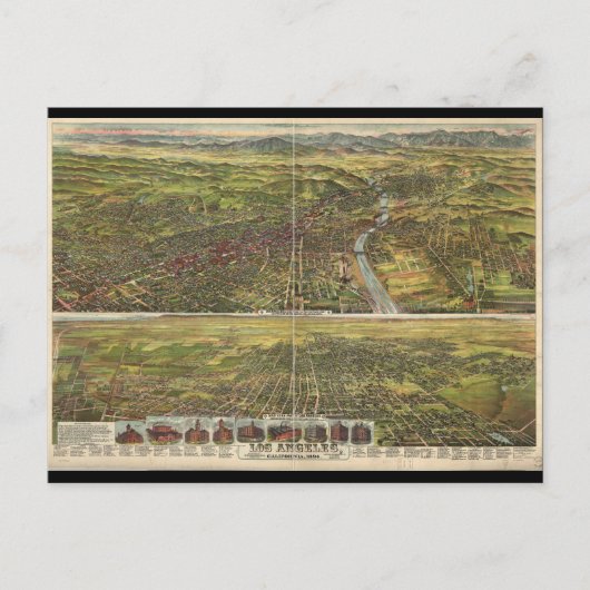 Vogel's Eye View of Los Angeles California im Jahr Postkarte (Vorderseite)