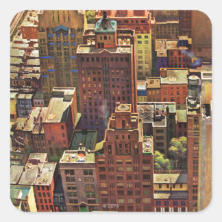 Vogel's-Eye View of New York City by John Falter Quadratischer Aufkleber