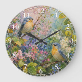 Vogelsang unter Blüten Große Wanduhr