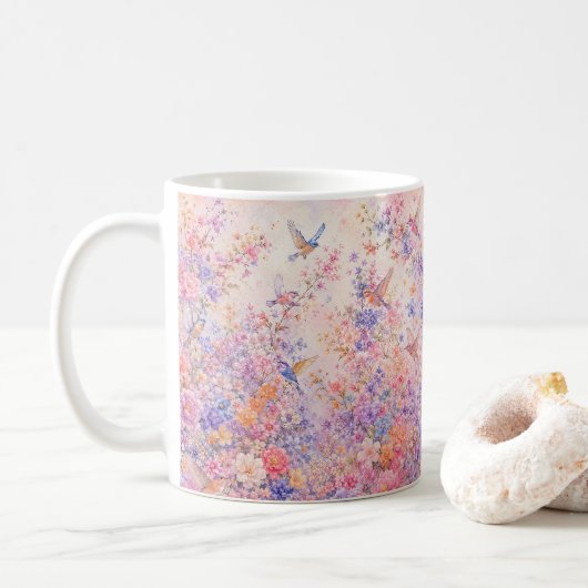 Vogelsang unter Blüten Kaffeetasse (Mit Donut)