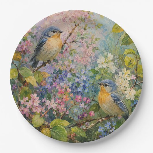 Vogelsang unter Blüten Pappteller (Vorderseite)