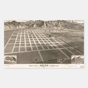 Vogelschau von Azusa, Kalifornien (1887) Rechteckiger Aufkleber