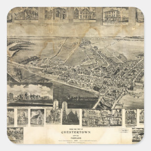 Vogelschau von Chestertown, Maryland (1907) Quadratischer Aufkleber