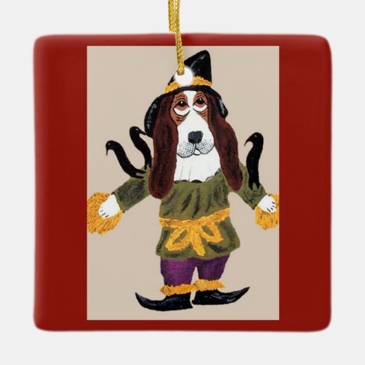 Vogelscheuche Basset Hound Keramikornament (Vorderseite)