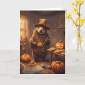 Vogelscheuche Biber backt Kekse Halloween Karte (Gelbe Blume)