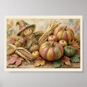 Vogelscheuche Ernte mit Kürbissen und Mais Poster