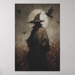 Vogelscheuche Hexe im Maisfeld unter dem Vollmond Poster