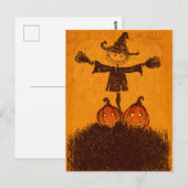 Vogelscheuche-Kürbis Postkarte (Vorne/Hinten)
