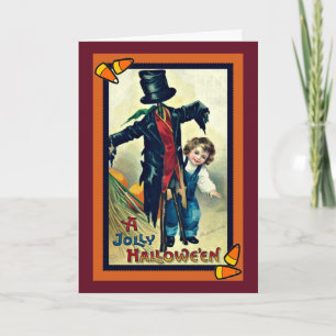 Vogelscheuche mit Zylinder Vintage-Halloween-Karte Karte
