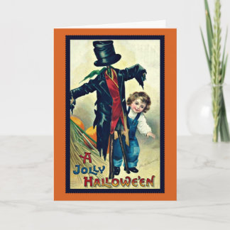 Vogelscheuche mit Zylinder Vintage-Halloween-Karte Karte
