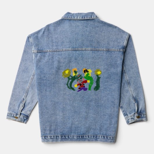 Vogelscheuchen Sonnenblumen Freude Jeansjacke (Rückseite)