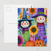 Vogelscheuchen und Kürbisse, Halloween, Postkarte (Vorne/Hinten)