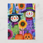 Vogelscheuchen und Kürbisse, Halloween, Postkarte (Vorderseite)