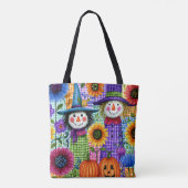 Vogelscheuchen und Kürbisse, Halloween, Tasche (Rückseite)