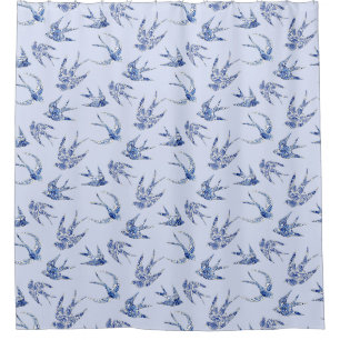 Vogelschlauch Blauer Blauer Vintag Chinoiserie Duschvorhang